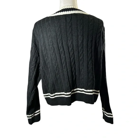 Elodie Black Knit Sweater with White Trim VNeck Sweater - Picture 4 of 8